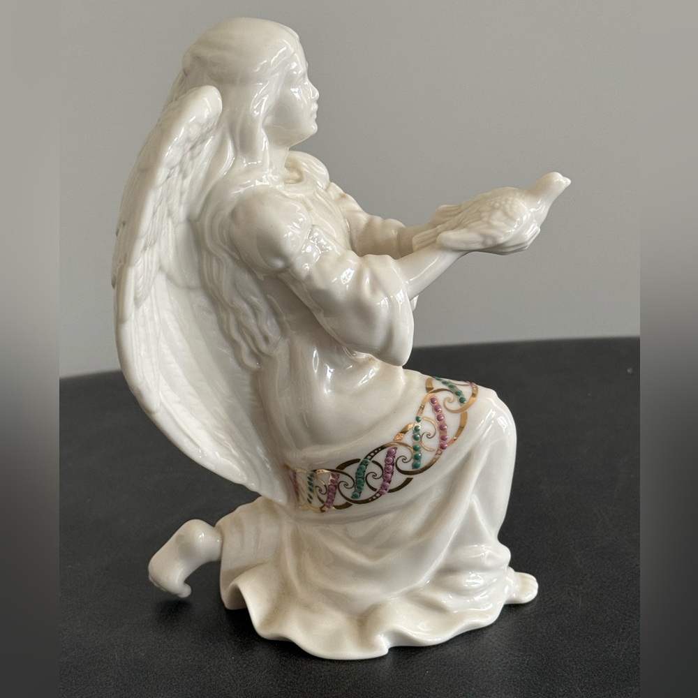 Lenox White Porcelain Angel Figurine with Multicolor Trim Angel of Peace
